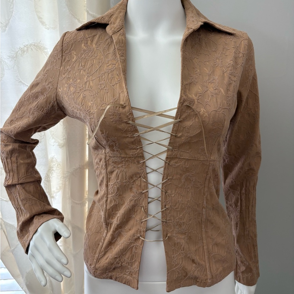 Vintage Rare Corset Front Light Briwn Floral Blouse